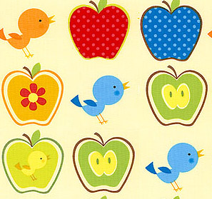 Птицы и яблоки на желтом