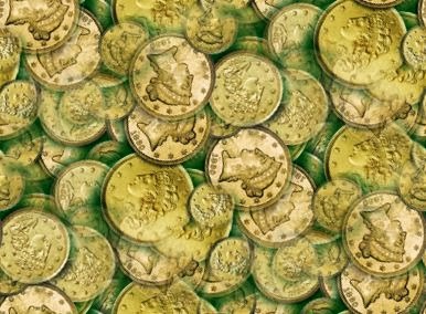 Монеты. Фон желто-зеленый